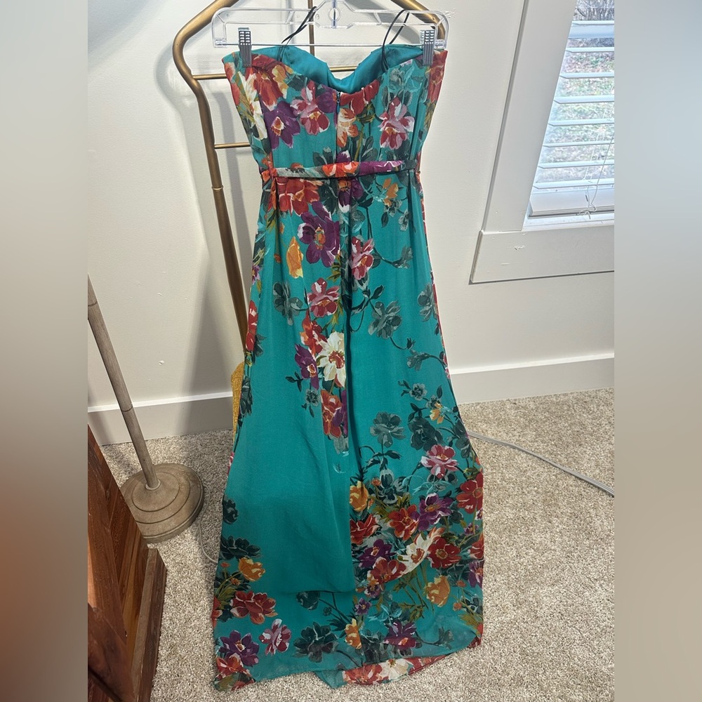 Lavender Brown Strapless Teal Floral Maxi Dress XS Boho Flowy NWT - Picture 4 of 9